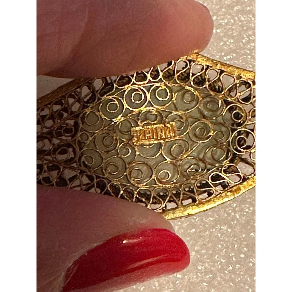 Vintage Chinese Gold Gilt Filigree & Jade Pin